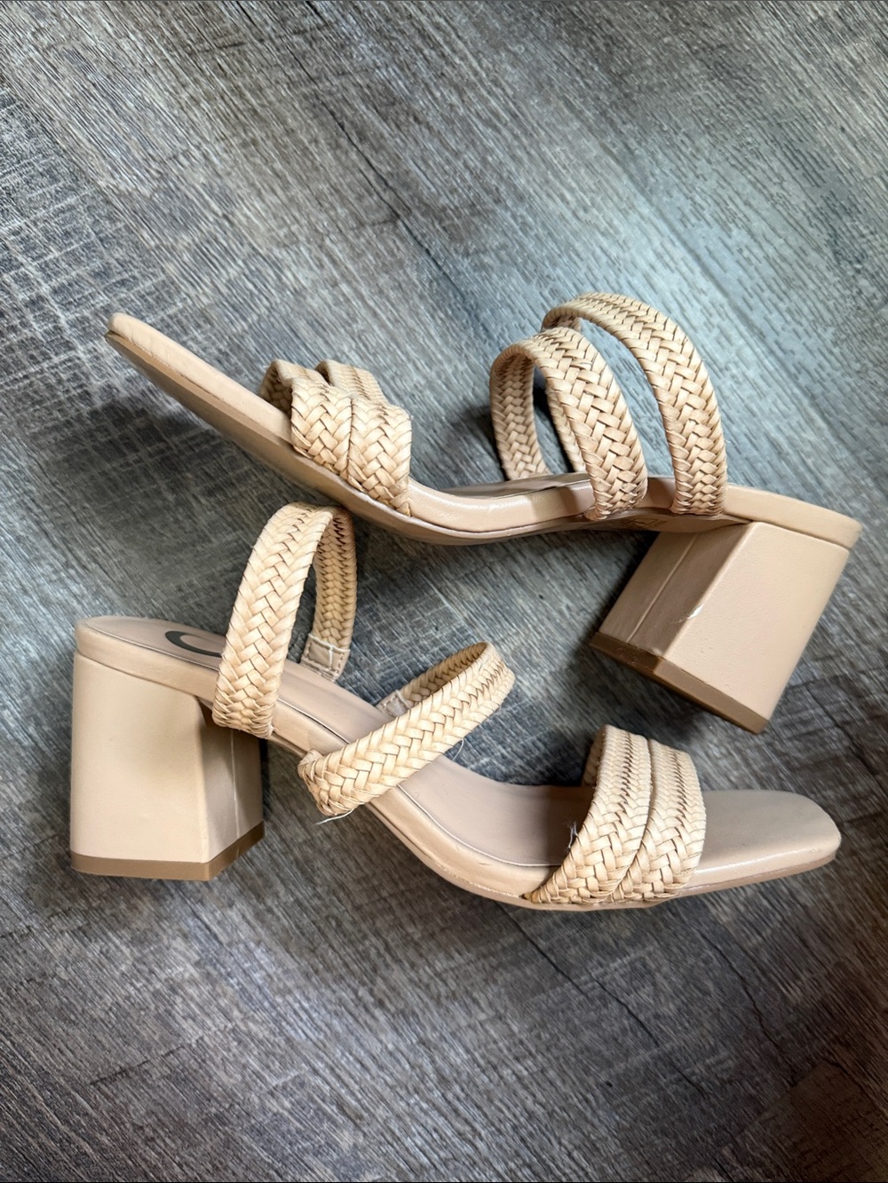 Beige Braided Block Heel Sandals - Women